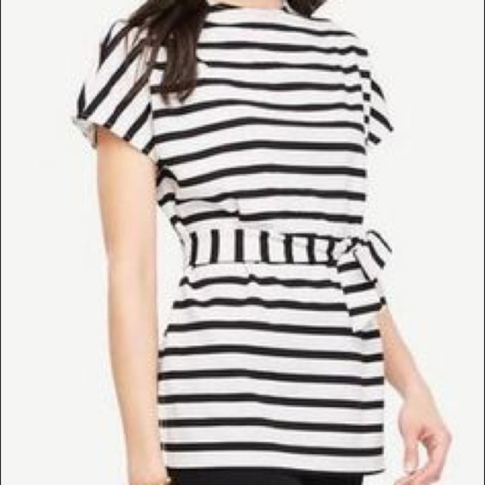 Ann Taylor Striped Belted Top